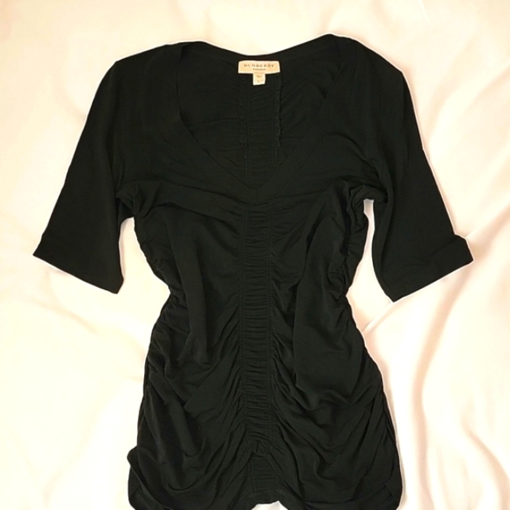 ⭐️NWOT BURBERRY London Authentic Form Fitting Ruching Detail Short Sleeve Top